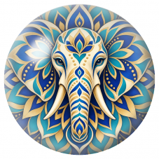 Cabochon en Verre Illustré Mandala Éléphant Bleu et Or 12 à 25mm pour la Création de Bijoux Fantaisie - DIY