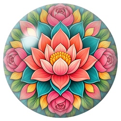 Cabochon en Verre Illustré Mandala Fleurs Roses et Turquoise 12 à 25mm pour la Création de Bijoux Fantaisie - DIY