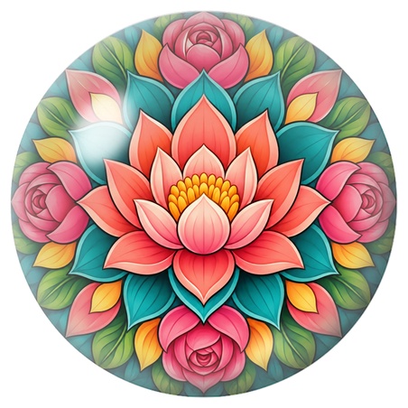 Cabochon en Verre Illustré Mandala Fleurs Roses et Turquoise 12 à 25mm