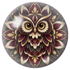 Cabochon en Verre Illustré Mandala Hibou Bordeaux et Or 12 à 25mm pour la Création de Bijoux Fantaisie - DIY