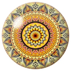 Cabochon en Verre Illustré Mandala Jaune et Or 12 à 25mm pour la Création de Bijoux Fantaisie - DIY