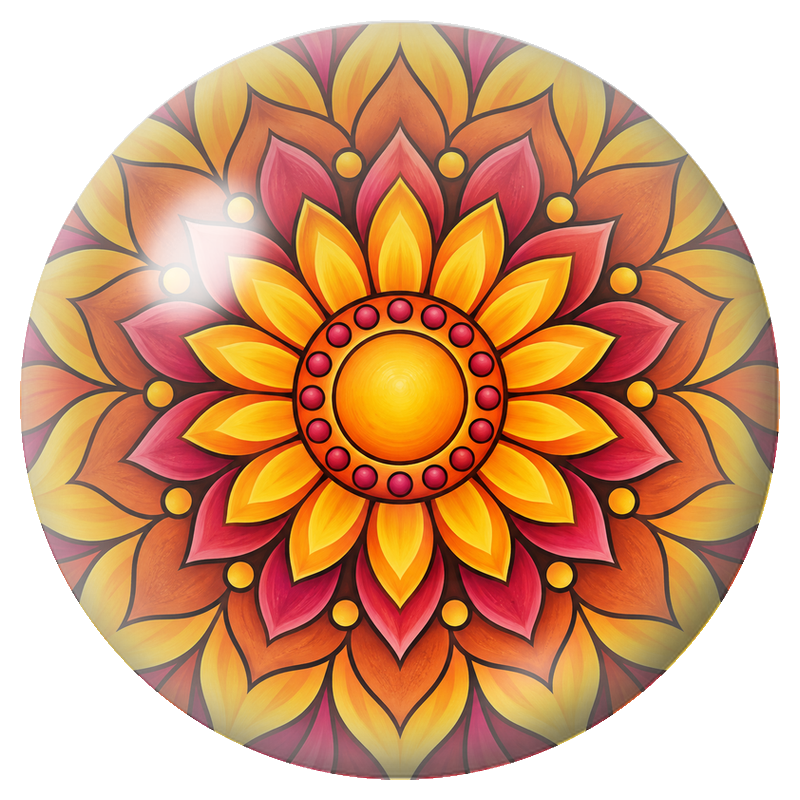 Cabochon en Verre Illustré Mandala Jaune, Terracotta et Rose 12 à 25mm pour la Création de Bijoux Fantaisie - DIY