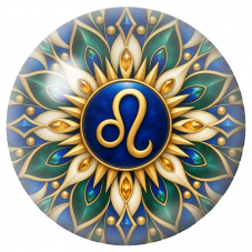 Cabochon en Verre Illustré Mandala Signe Astrologique Lion Bleu et Or 12 à 25mm pour la Création de Bijoux Fantaisie - DIY
