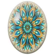 Cabochon en Verre Illustré Mandala Oriental Turquoise et Or pour la Création de Bijoux Fantaisie - DIY