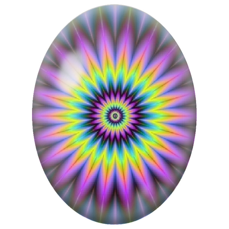 Cabochon en Verre Illustré Mandala Psychédélique Multicolore 13x18, 18x25 ou 30x40mm