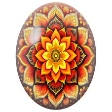 Cabochon en Verre Illustré Mandala Floral Rouge, Orange et Or pour la Création de Bijoux Fantaisie - DIY