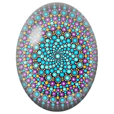 Cabochon en Verre Illustré Mandala Pointilliste Turquoise, Violet et Or pour la Création de Bijoux Fantaisie - DIY