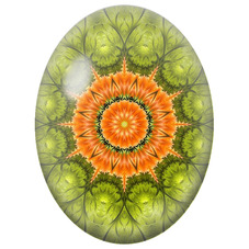 Cabochon en Verre Illustré Mandala Floral Vert et Orange pour la Création de Bijoux Fantaisie - DIY
