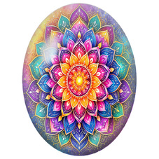 Cabochon en Verre Illustré Mandala Floral Multicolore aux Arabesques pour la Création de Bijoux Fantaisie - DIY