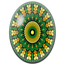 Cabochon en Verre Illustré Mandala Floral Vert, Jaune et Noir pour la Création de Bijoux Fantaisie - DIY