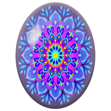 Cabochon en Verre Illustré Mandala Floral Violet et Bleu pour la Création de Bijoux Fantaisie - DIY