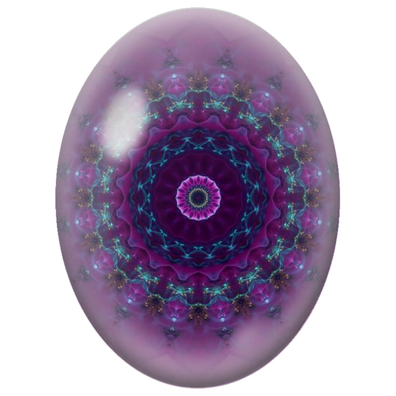 Cabochon en Verre Illustré Mandala Abstrait Violet et Turquoise 13x18, 18x25 ou 30x40mm