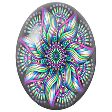 Cabochon en Verre Illustré Mandala Floral Multicolore sur Fond Noir pour la Création de Bijoux Fantaisie - DIY