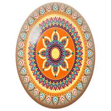 Cabochon en Verre Illustré Mandala Oriental Orange et Turquoise pour la Création de Bijoux Fantaisie - DIY