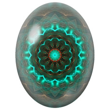 Cabochon en Verre Illustré Mandala Lumineux Turquoise sur Fond Sombre pour la Création de Bijoux Fantaisie - DIY
