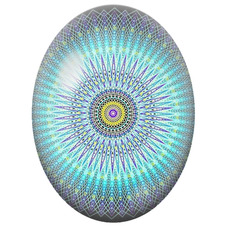 Cabochon en Verre Illustré Mandala Géométrique Bleu et Violet sur Fond Noir pour la Création de Bijoux Fantaisie - DIY