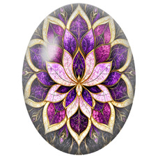 Cabochon en Verre Illustré Mandala Lotus Rose, Violet et Or pour la Création de Bijoux Fantaisie - DIY