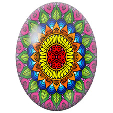 Cabochon en Verre Illustré Mandala Floral Multicolore pour la Création de Bijoux Fantaisie - DIY
