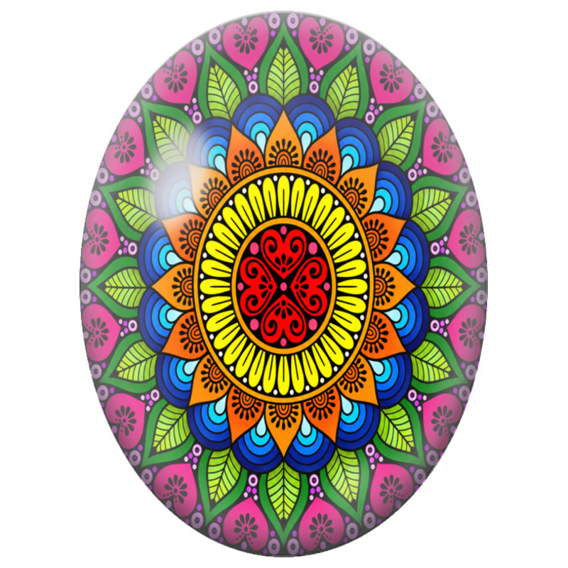 Cabochon en Verre Illustré Mandala Floral Multicolore 13x18, 18x25 ou 30x40mm