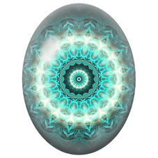 Cabochon en Verre Illustré Mandala Lumineux Turquoise et Blanc sur Fond Sombre pour la Création de Bijoux Fantaisie - DIY