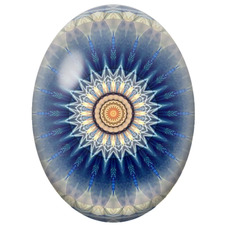 Cabochon en Verre Illustré Mandala Géométrique Bleu et Ivoire pour la Création de Bijoux Fantaisie - DIY