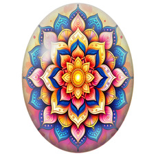 Cabochon en Verre Illustré Mandala Floral Bleu, Rose et Orange pour la Création de Bijoux Fantaisie - DIY