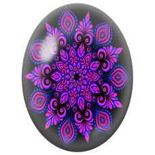 Cabochon en Verre Illustré Mandala Floral Rose et Bleu sur Fond Noir pour la Création de Bijoux Fantaisie - DIY
