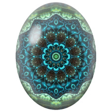 Cabochon en Verre Illustré Mandala Fractal Bleu Turquoise et Vert pour la Création de Bijoux Fantaisie - DIY