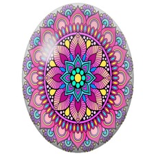 Cabochon en Verre Illustré Mandala Floral Rose, Violet et Turquoise pour la Création de Bijoux Fantaisie - DIY