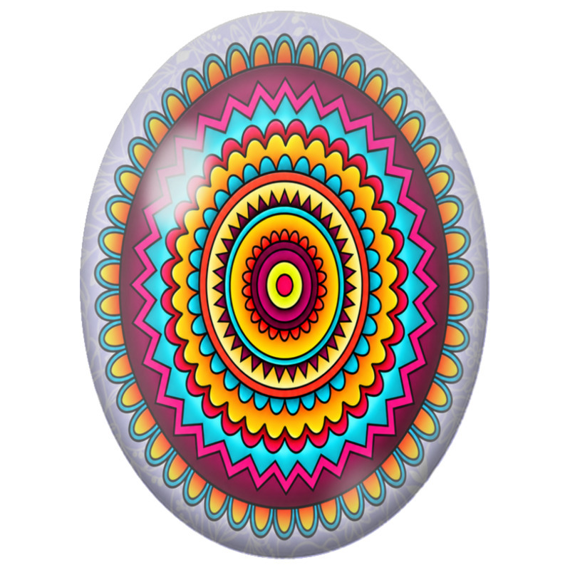 Cabochon en Verre Illustré Mandala Géométrique Multicolore 13x18, 18x25 ou 30x40mm