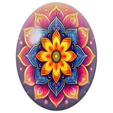 Cabochon en Verre Illustré Mandala Floral Orange, Rose et Bleu pour la Création de Bijoux Fantaisie - DIY