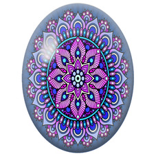Cabochon en Verre Illustré Mandala Floral Violet, Bleu et Rose pour la Création de Bijoux Fantaisie - DIY