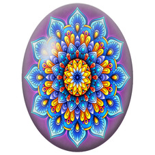 Cabochon en Verre Illustré Mandala Floral Bleu, Orange et Violet pour la Création de Bijoux Fantaisie - DIY