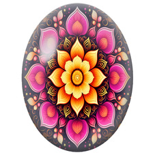 Cabochon en Verre Illustré Mandala Floral Rose et Orange sur Fond Noir pour la Création de Bijoux Fantaisie - DIY