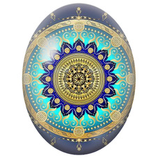 Cabochon en Verre Illustré Mandala Oriental Turquoise et Or sur Fond Bleu Nuit pour la Création de Bijoux Fantaisie - DIY