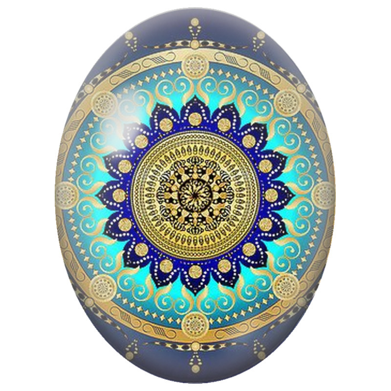 Cabochon en Verre Illustré Mandala Oriental Turquoise et Or sur Fond Bleu Nuit 13x18, 18x25 ou 30x40mm