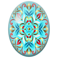 Cabochon en Verre Illustré Mandala Floral Turquoise, Rouge et Or pour la Création de Bijoux Fantaisie - DIY