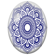 Cabochon en Verre Illustré Mandala Floral Bleu et Blanc pour la Création de Bijoux Fantaisie - DIY