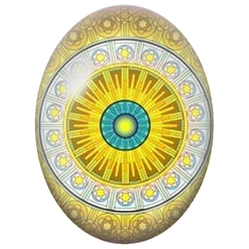 Cabochon en Verre Illustré Mandala Oriental Or et Bleu 13x18, 18x25 ou 30x40mm