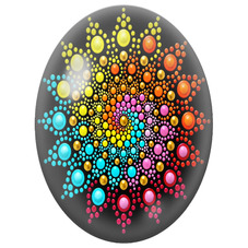 Cabochon en Verre Illustré Mandala Pointilliste Multicolore sur Fond Noir pour la Création de Bijoux Fantaisie - DIY