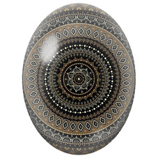 Cabochon en Verre Illustré Mandala Oriental Noir, Marron et Ivoire pour la Création de Bijoux Fantaisie - DIY