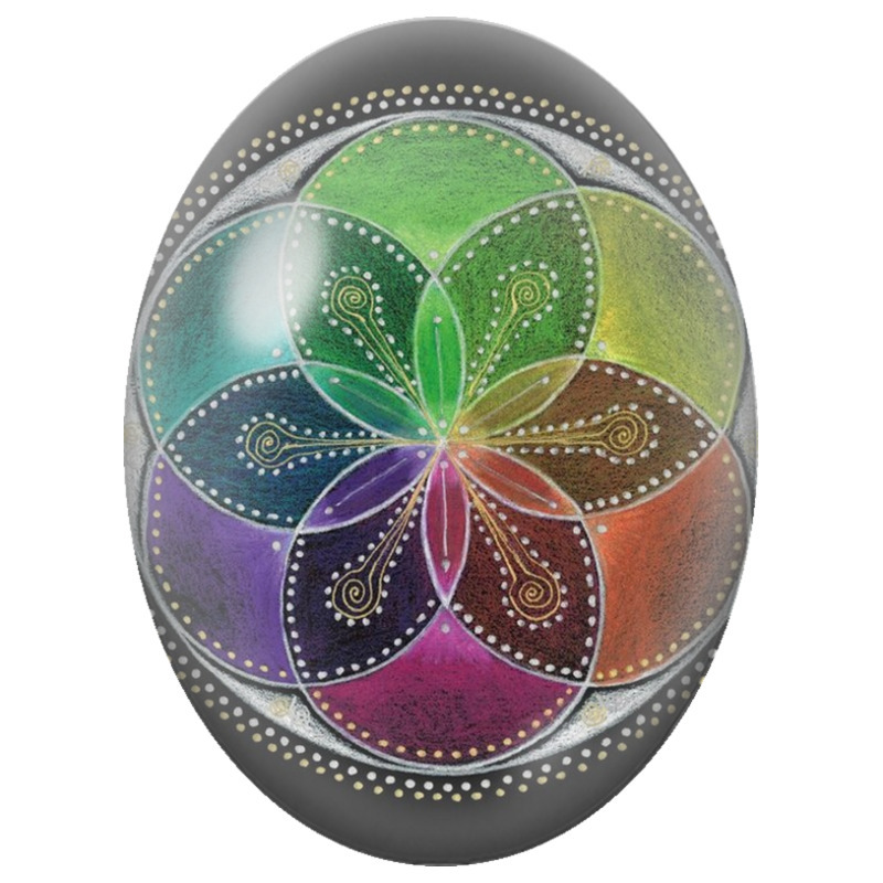 Cabochon en Verre Illustré Mandala Fleur de Vie Multicolore 13x18, 18x25 ou 30x40mm