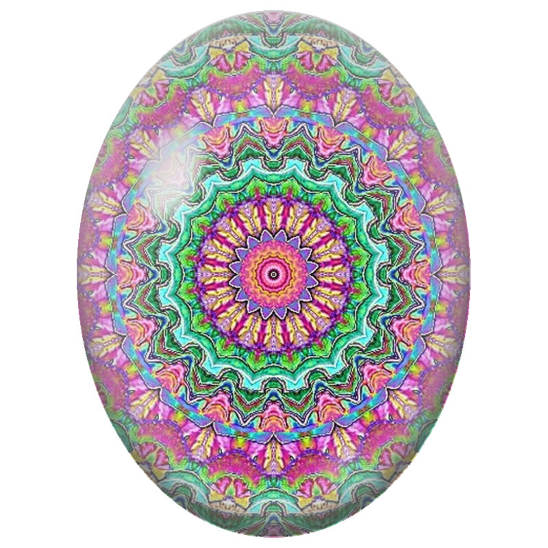Cabochon en Verre Illustré Mandala Fractal Multicolore 13x18, 18x25 ou 30x40mm