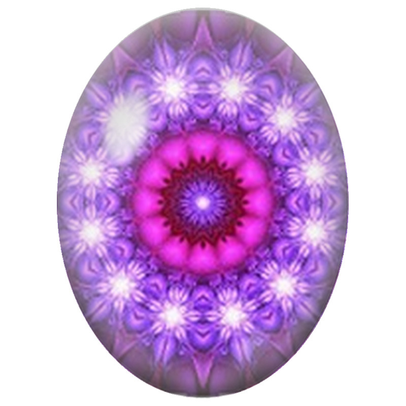 Cabochon en Verre Illustré Mandala Fractal Violet et Rose 13x18, 18x25 ou 30x40mm