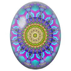 Cabochon en Verre Illustré Mandala Fractal Turquoise, Violet et Vert pour la Création de Bijoux Fantaisie - DIY