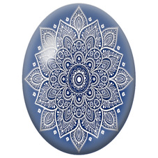 Cabochon en Verre Illustré Mandala Oriental Blanc sur Fond Bleu Nuit pour la Création de Bijoux Fantaisie - DIY