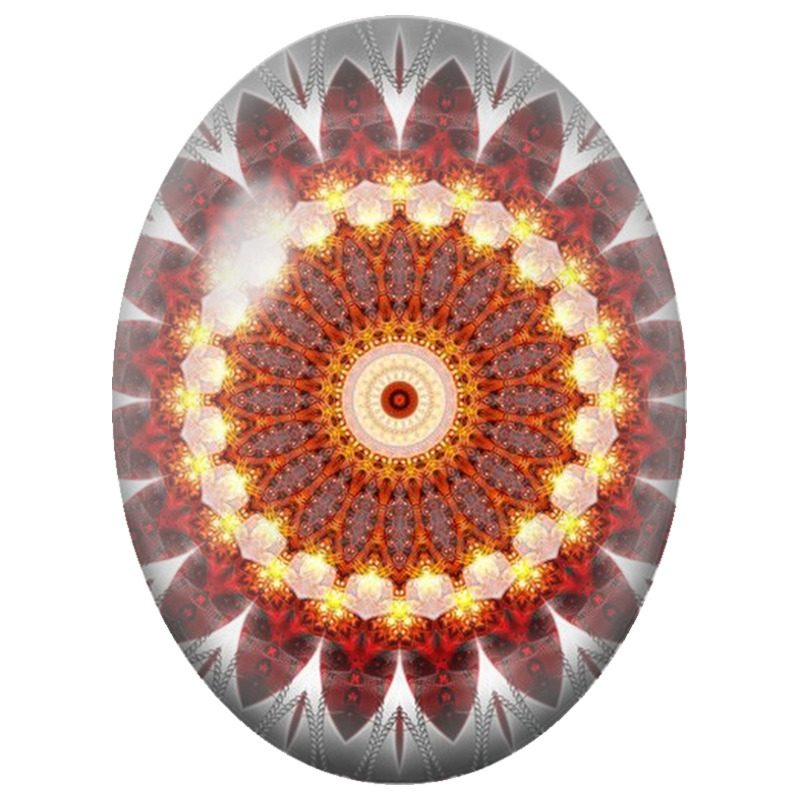 Cabochon en Verre Illustré Mandala Fractal Rouge, Noir et Blanc 13x18, 18x25 ou 30x40mm