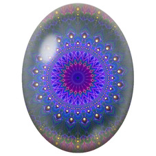 Cabochon en Verre Illustré Mandala Fractal Violet, Bleu et Vert pour la Création de Bijoux Fantaisie - DIY