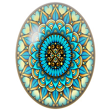 Cabochon en Verre Illustré Mandala Floral Turquoise et Or pour la Création de Bijoux Fantaisie - DIY