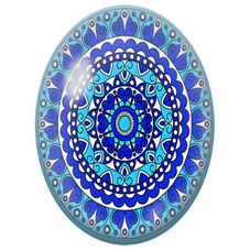 Cabochon en Verre Illustré Mandala Graphique Bleu et Blanc pour la Création de Bijoux Fantaisie - DIY